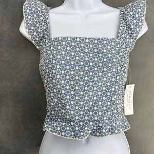 Kirious Eyelet Ruffle Sleeveless Tie Back Blouse Top Blue Boho large New